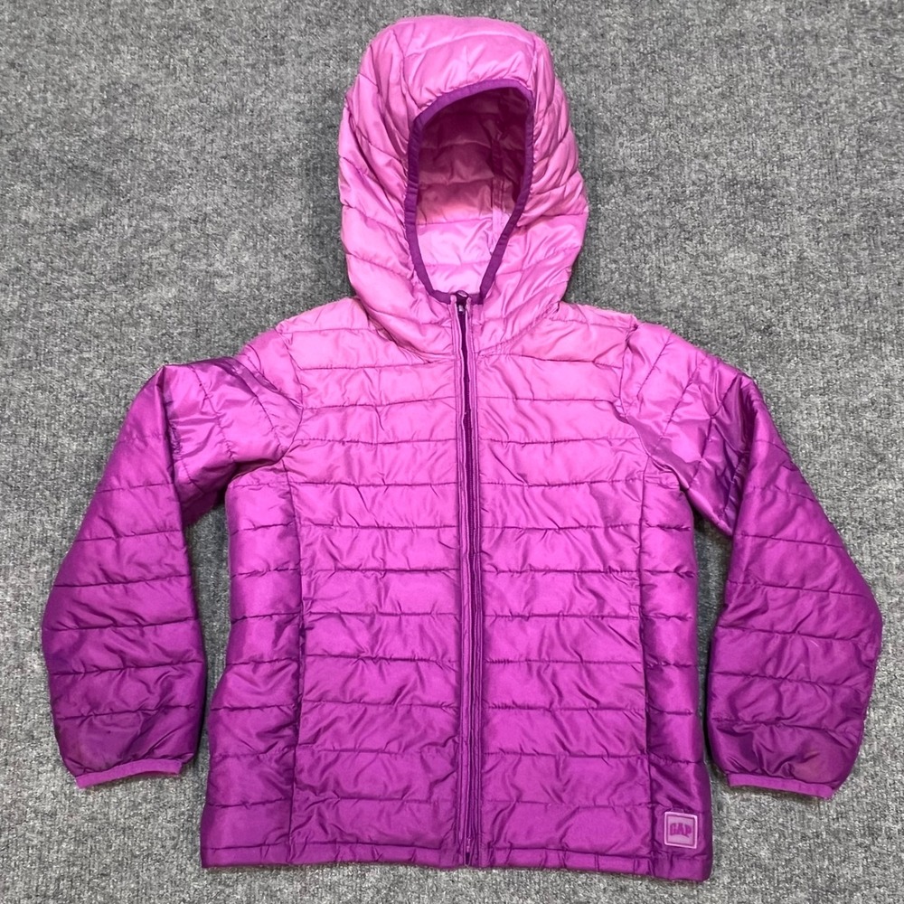 Gap Kids Girls Small Pink Purple Ombre Primaloft Puffer Jacket Hooded Coat